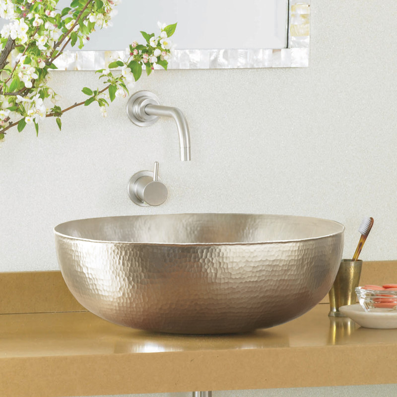 Maestro Hand Hammered Oval Vessel Bathroom Sink, Brushed Nickel