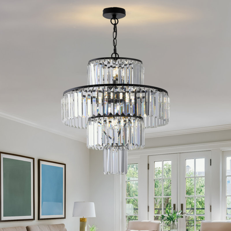 Lustre gradué à niveaux 12 lumières Makahla, Noir mat
