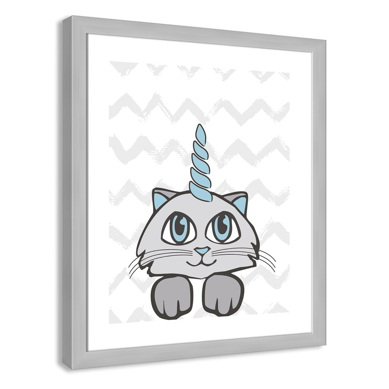 Caticorn II, art encadré, H 24,5 po x l 20,5 po x P 0,63 po, Cadre argenté