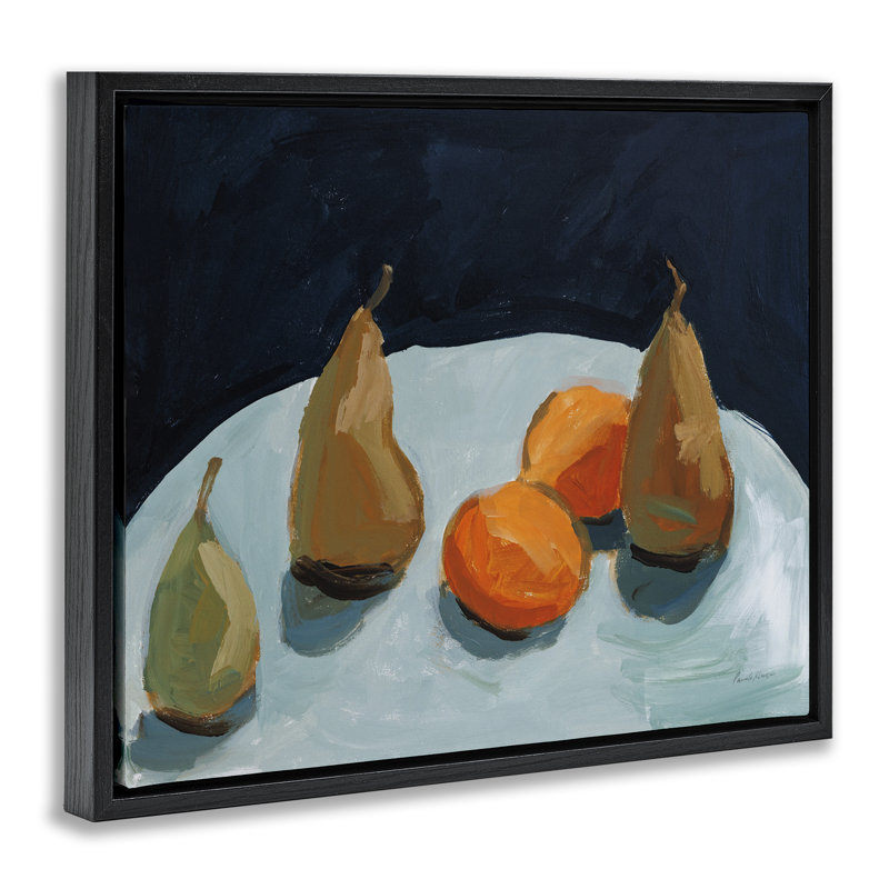 Poire et orange encadrée par Pamela Munger, Cadre flottant noir de jais, H 17 po x l 21 po