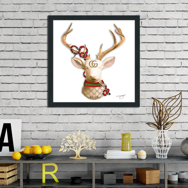 Gucci Deer (Square) par By Jodi - impression, Cadre espresso, H 25,5 po x l 25,5 po x P 1 po