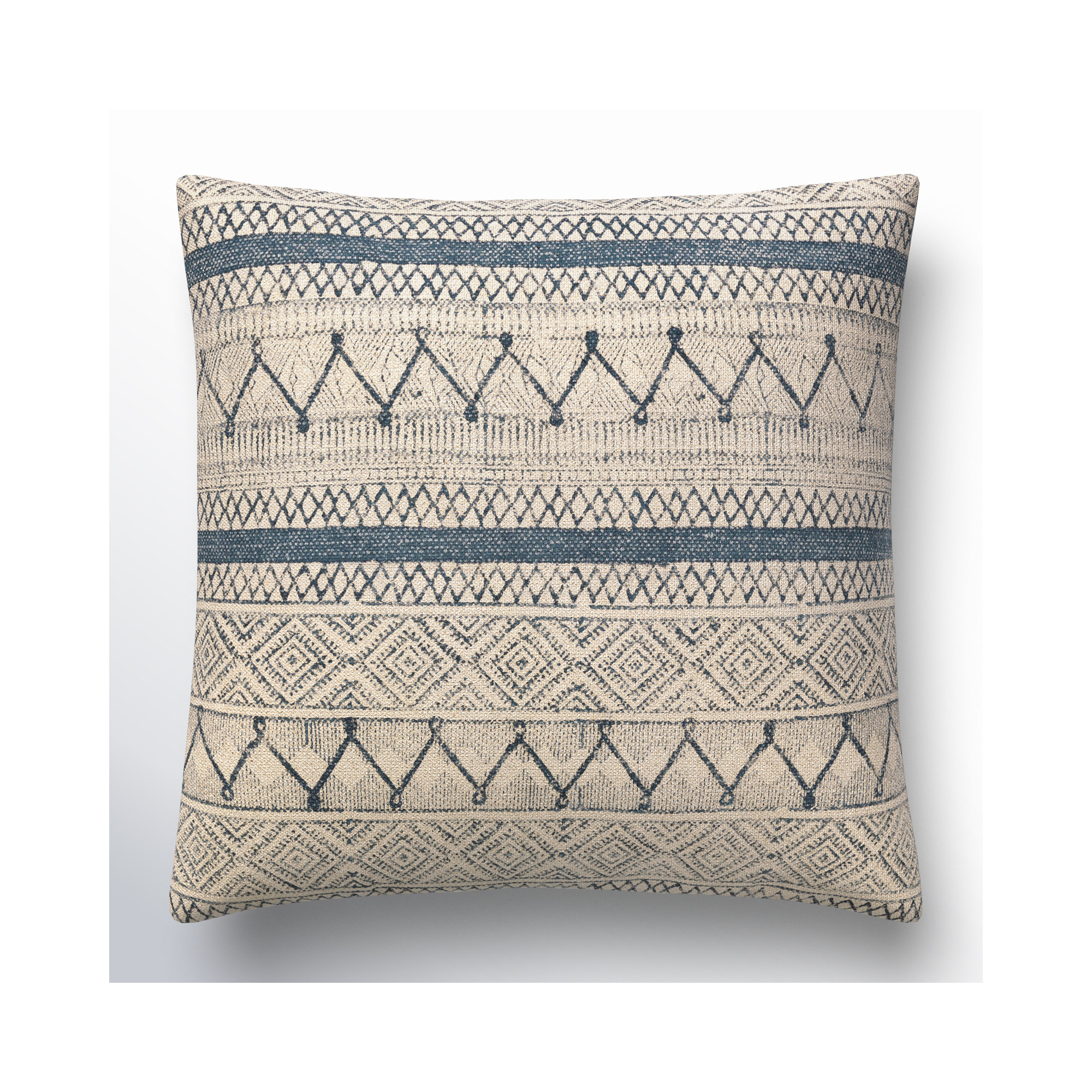 Zetta Geometric Cotton Throw Pillow, 18" x 18", Light Beige/Dark Blue, Pillow Cover Only - No Insert
