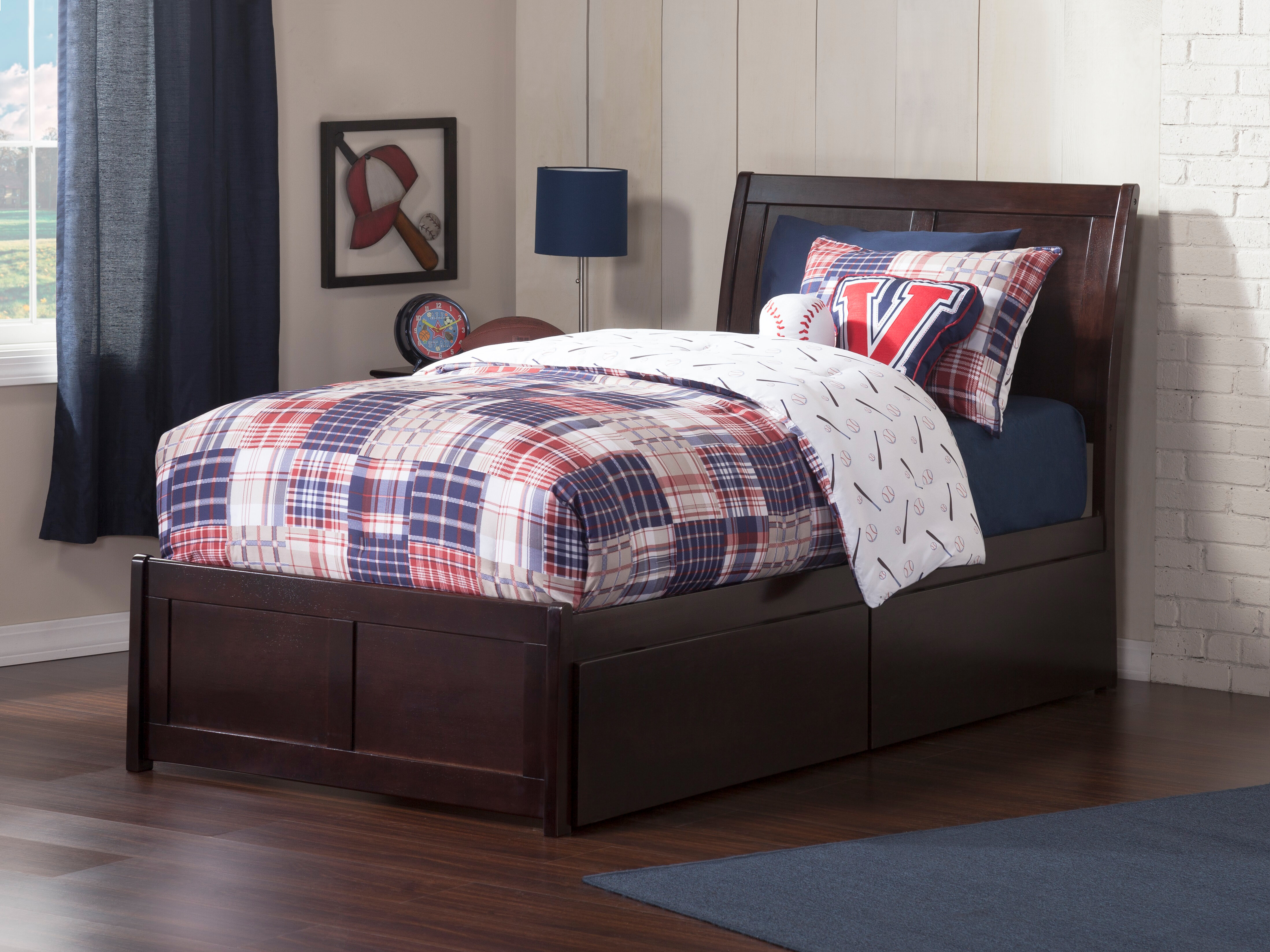 Sleigh bed deals with storage underneath