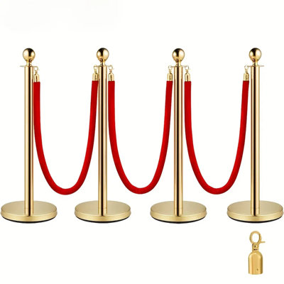 Crowd Control Stanchions With Red Velvet Ropes 4 Pack Stainless Steel Post With Heavy Duty Bases Event Party Wedding Barrier Set
