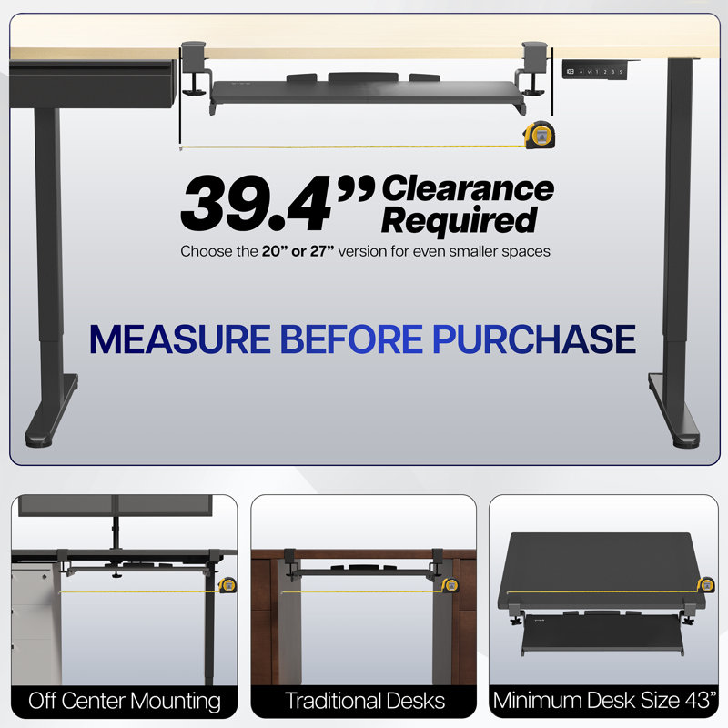Black Extra Long Clamp-on Under Desk Keyboard Tray