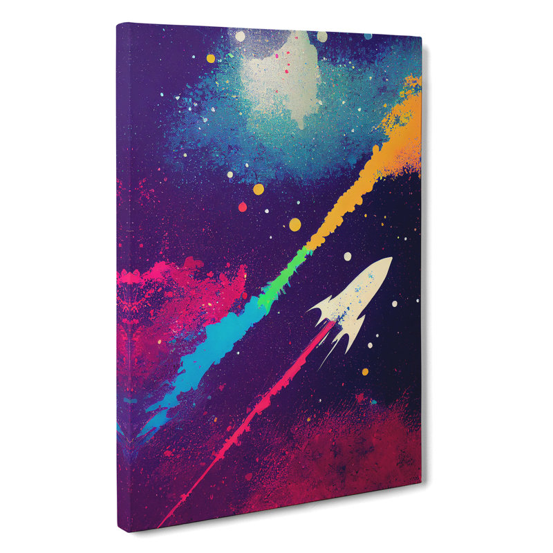 Paint Splashed Spaceship Rocket No.1 Abstract - Wrapped Canvas, 50cm H x 35cm W x 3cm D