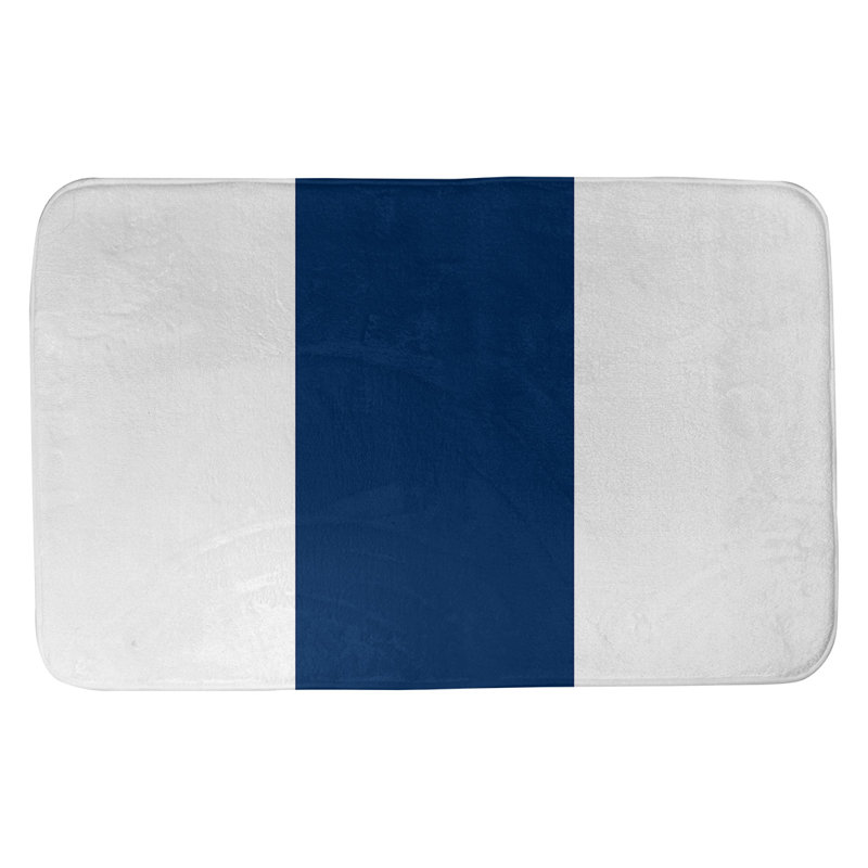 Memory Foam Non-Slip Bath Rug, 21" W x 34" L, White/Navy Blue/White
