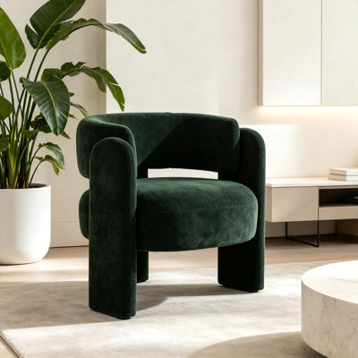 Chaise d'appoint moderne à dossier creux, fauteuil tonneau incurvé en tissu texturé, chaise longue rembourrée à pieds blocs, chaise d'appoint sculpturale unique pour le bureau de la chambre à coucher