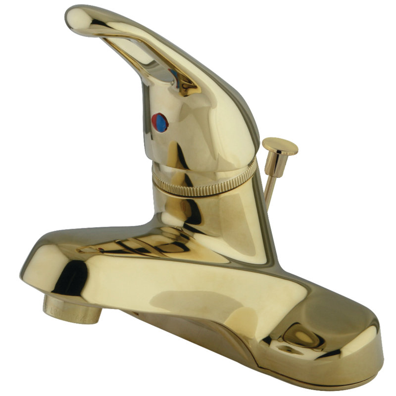 Kingston Brass Wyndham Single-Handle 3-Hole Deck Mount 4" Centerset Bathroom Faucet, With Retail Pop-up, Polished Brass
