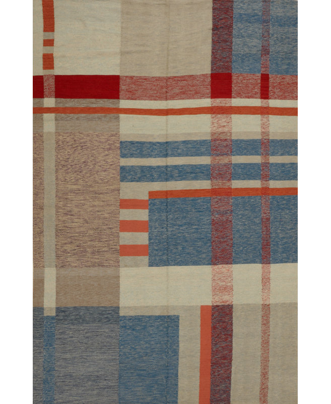 Tapis brun/bleu handwoven à tissage plat