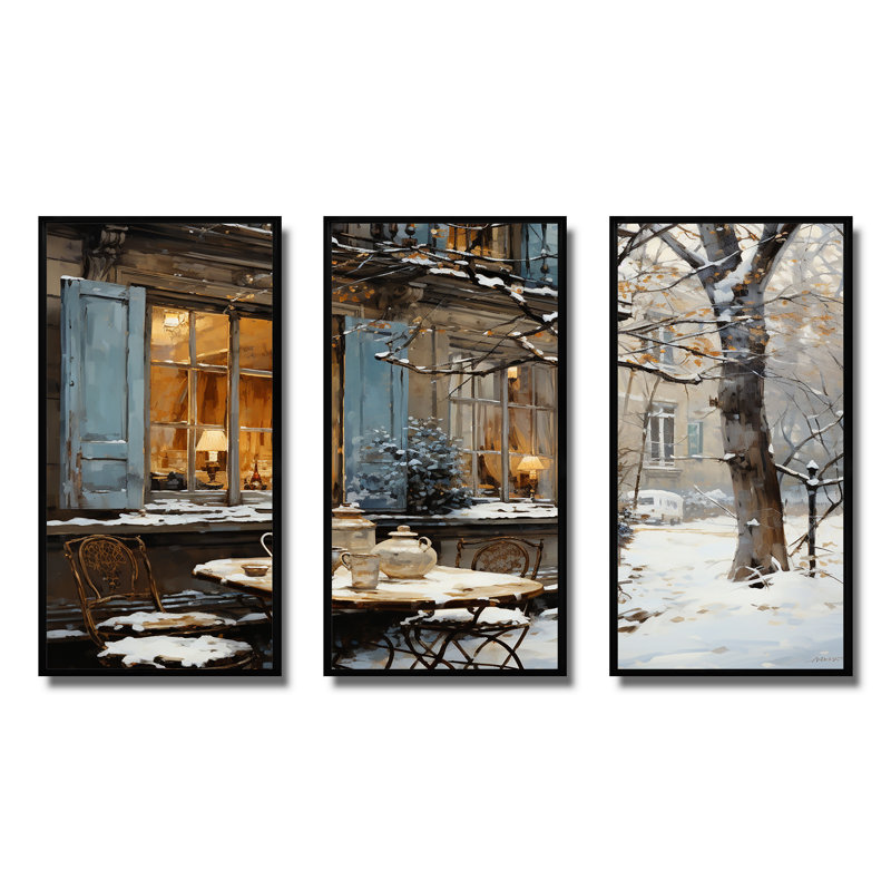 «Paris City Tower Winter Winter Charm II», art mural de la ville de Paris, Cadre flottant noir, H 32 po x l 48 po x P 1 po
