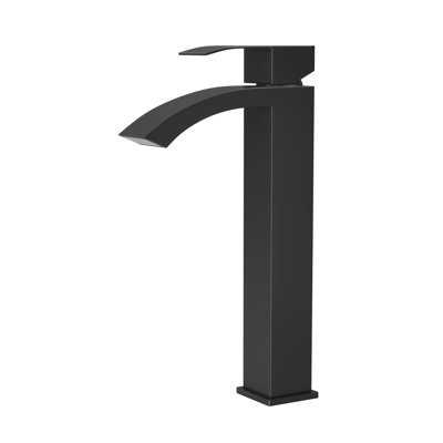 Mid Arc Spout 11.37" Single Hole Bathroom Faucet In Matt Black, , Stain- Surface, Ss304 Build, Reliable Ceramic Cartridge Handle Deck-Mounted Sink With Black Finish, Stain , Stainless Steel Setup,