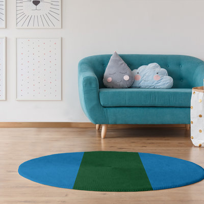 Tapis bleu/vert rayé