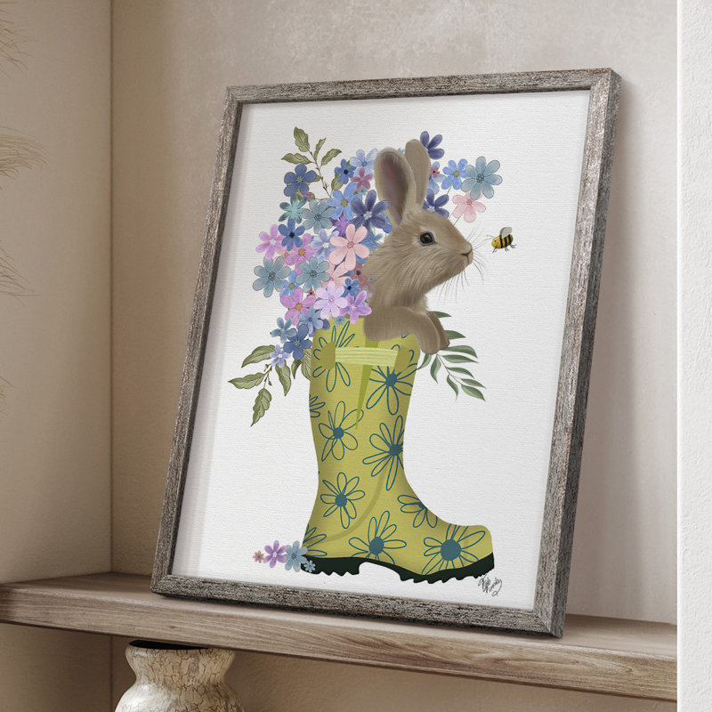 Welly Buny and Bee, reproduction encadrée - bois massif, H 11 po x l 9 po