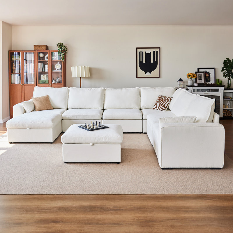 Canapé modulaire surdimensionné pour 8 personnes avec rangement, canapé-lit modulaire en chenille convertible profond, housses pour animaux de compagnie lavables avec 2 repose-pieds
