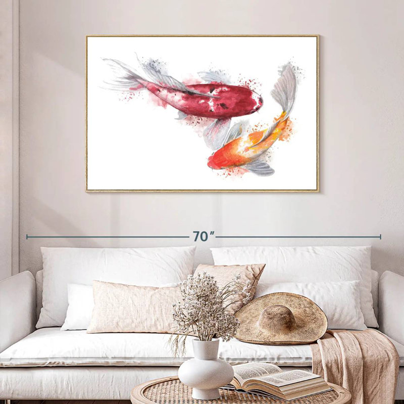 Paire de poissons Koi, Cadre flottant en bois naturel, 46 po x 31 po