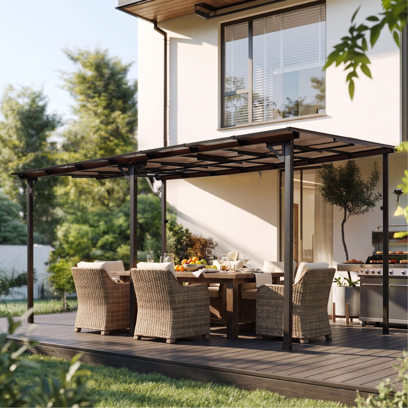 Pergola de patio 3 m x 4,2 m avec toit en polycarbonate, adossée au mur, en métal avec structure en acier, idéale pour patio, terrasse ou jardin.
