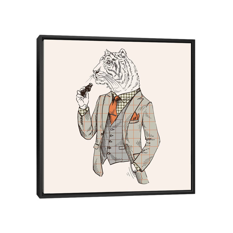 « tiger-man », impression sur toile, Toile encadrée noire, H 5 po x l 18 po x P 18 po, Pas de tapis