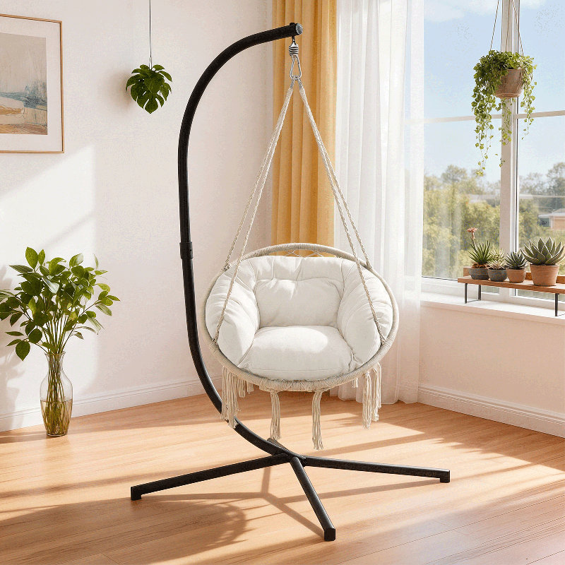 Chaise de hamac suspendue Macrame, balançoire en corde de coton pour 1 personne avec coussin et quincaillerie pour l'intérieur et l'extérieur