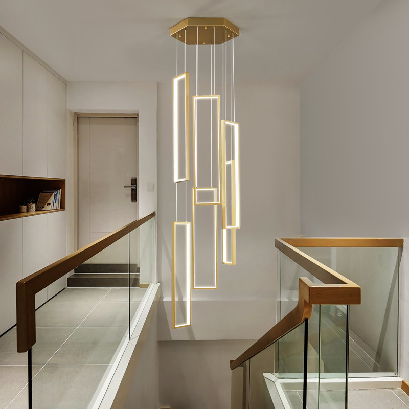 Luminaire suspendu moderne à hauteur ajustable Luminaires suspendus à DEL Anneaux Lustre rectangulaire Escalier Grand lustre Hall d'entrée Îlot de cuisine Hall d'entrée Lustres à haut plafond