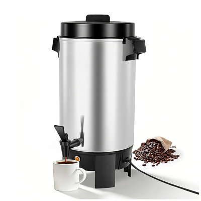 Commercial Coffee Urn, 40 Cup 6 Litre Hot Beverage Dispenser with Dual No Drip Spout, Reusable Mesh Filter and 183 to 201 Fahrenheit Hold, Aluminum