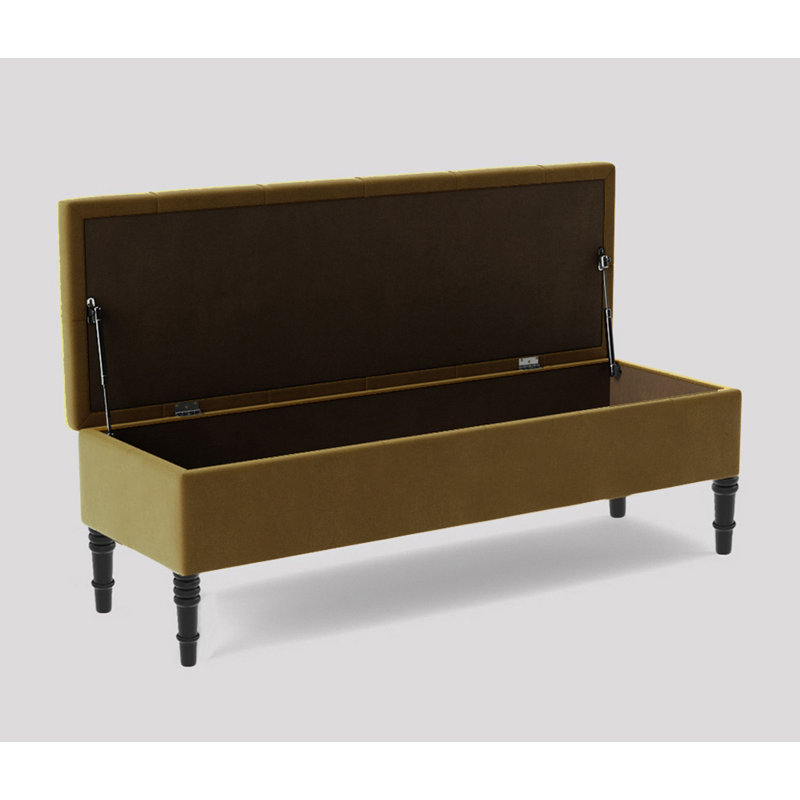 Alyana Wide Tufted Rectangle Ottoman Storage Bench - Upholstery Velvet Shoe Bench with Turned Wooden Legs, Mink