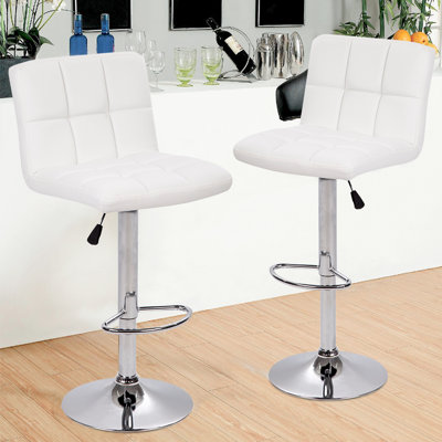 Bar Stool PU Leather Swivel Rotatable Bar Stool Set of 2 Adjustbale Counter Height Bar Stool Modern Armless Dining Chair with Back Footrest for Kitchen Dining Room