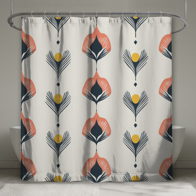 Art Deco Floral Motif Shower Curtains Extra Long