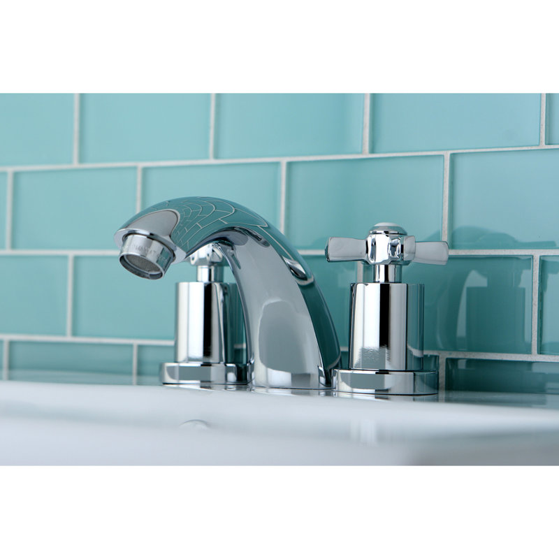 Kingston Brass Millennium Two-Handle 3-Hole Deck Mount Mini-Widespread Bathroom Faucet with Brass Pop-Up, Polished Chrome