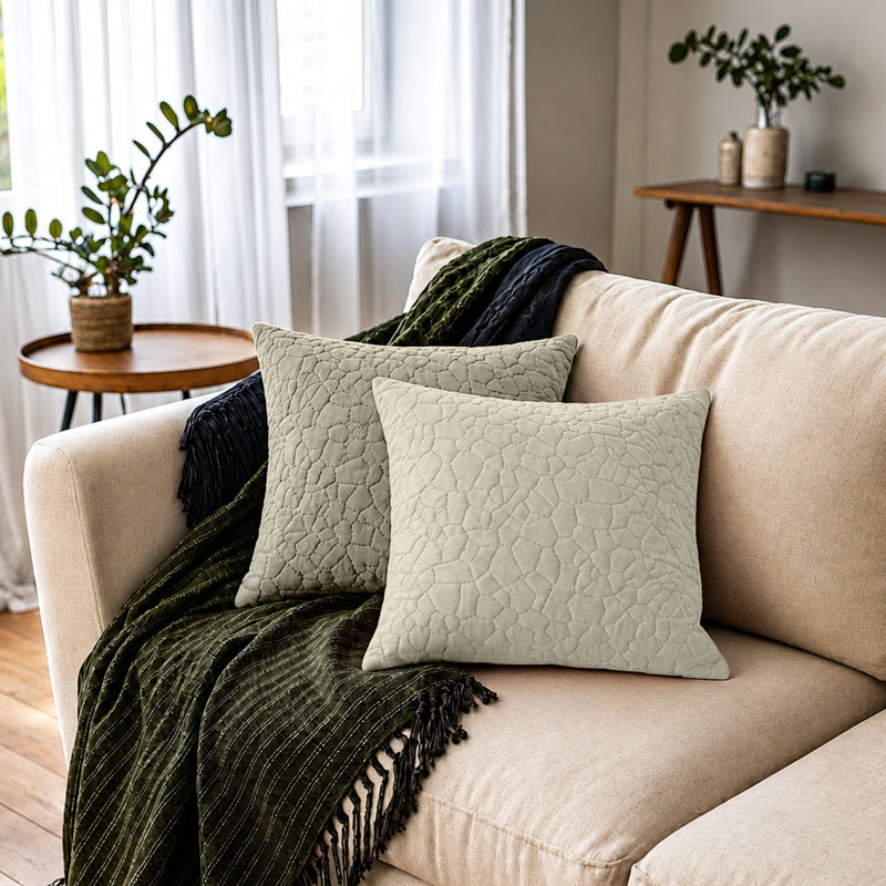 Luxury Pebbles Velvet Cushion Covers Set Of 2 Soft Throw Cushion Cases Sofa, Couch, Beige