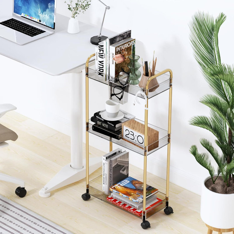 Storage Rolling Cart 3 Tier Acrylic Bathroom Cart Organizer, Mobile Shelving Unit Laundry Room Organization Multifunction Utility Cart, Gray
