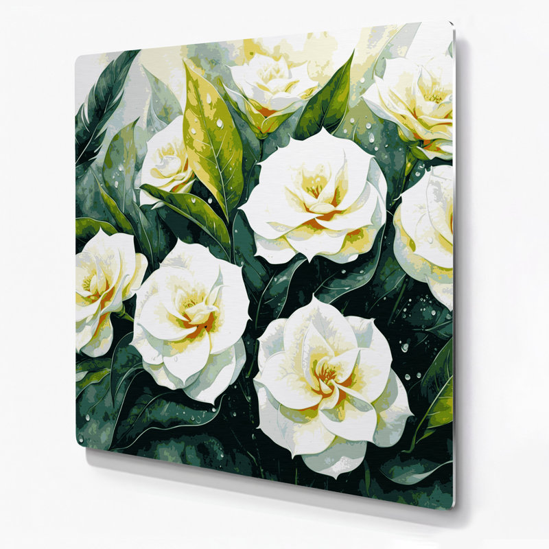Art mural hawaïen en métal beige Gardenias, H 12 po x l 12 po