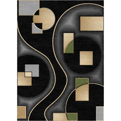 Olatha Modern Hallway Runner/Area Rug With Geometric Wave Pattern,Polypropylene - Black