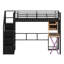 Cadre de lit mezzanine avec bureau intégré, armoire, rangement dans l'escalier et éclairage DEL