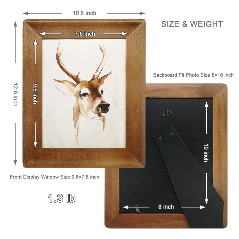 8X10 Picture Frames,Brown Rustic Wood Frame With Glass Front, Display 10X8 Inch Photos For Table Top Display And Wall Mounting