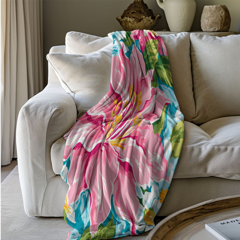 Motif de balise maritime - 1 pièce Sherpa Premium, L 60 po x L 80 po, Motifs floraux de fusion