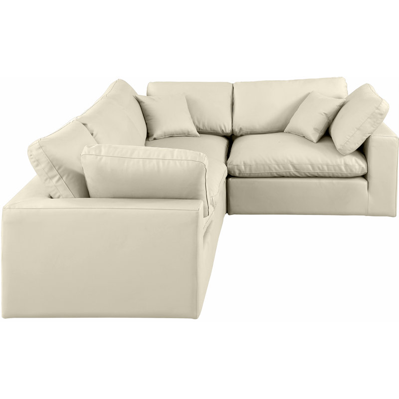 Canapé modulaire rembourré 4 pièces Hinrich, Cuir crème végétalien