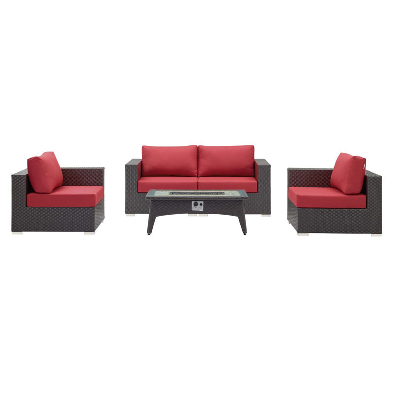 Convene 5 Piece Set Outdoor Patio with Fire Pit, Red