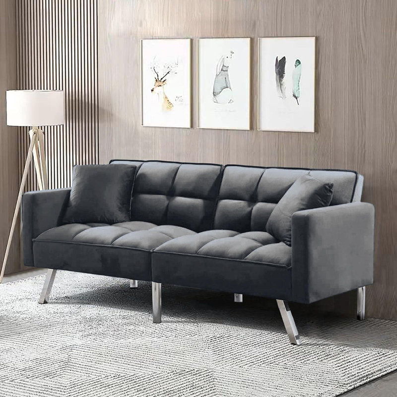 Orianna 2 Seater Velvet Sleeper, Grey Velvet