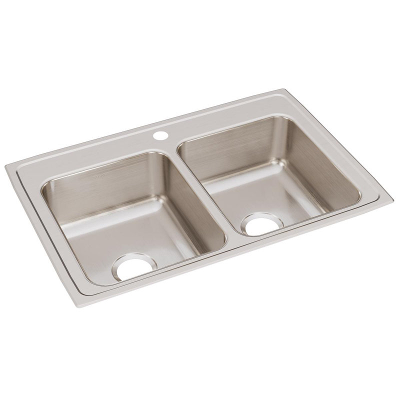 Lustertone 33" L x 22" W Double Basin Drop-In Kitchen Sink, 1 hole