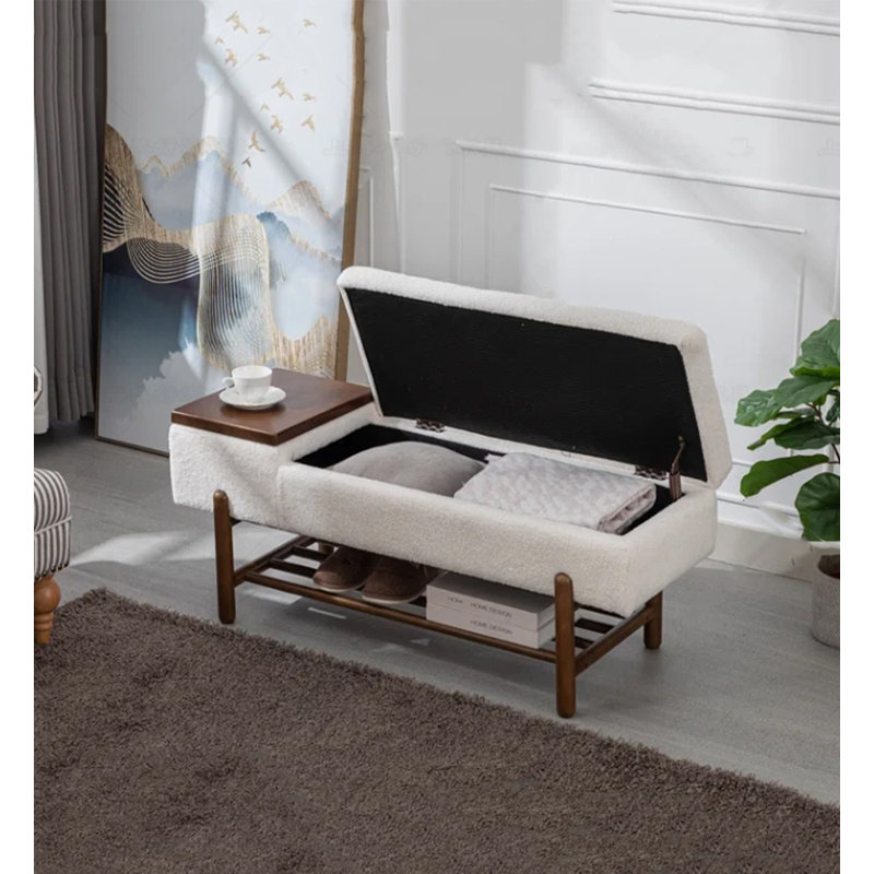 Berber Fleece Upholstered Multifunctional Solid Wood Storage Ottoman