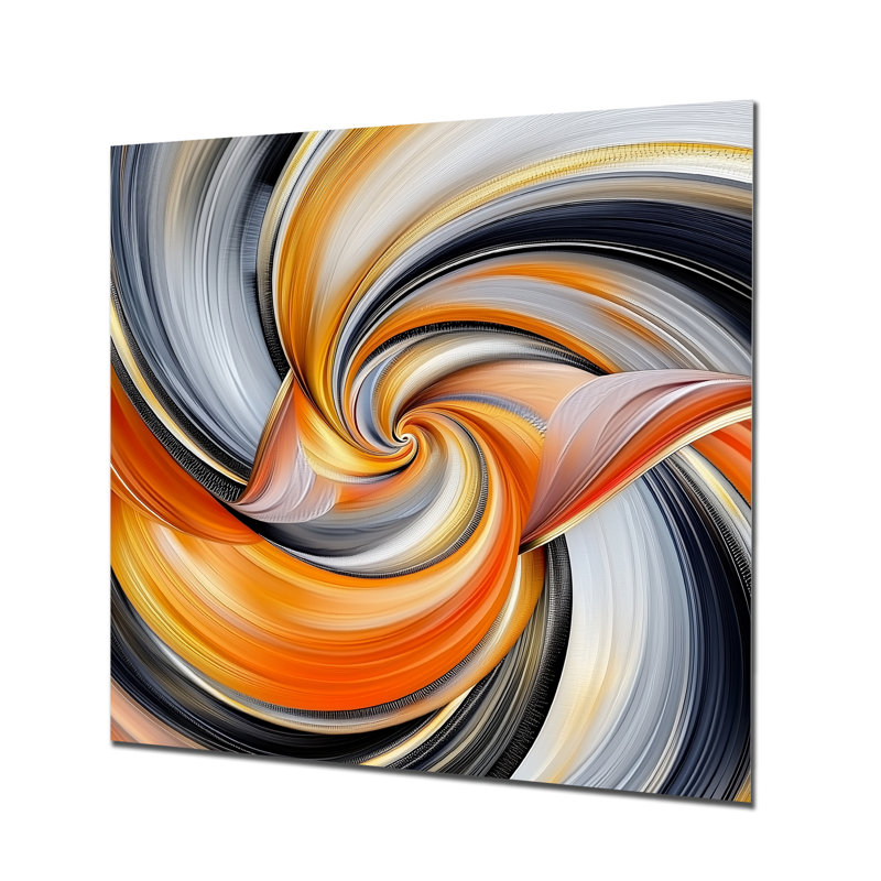Motif géométrique orange II - décoration murale abstraite en métal, impression géométrique en métal