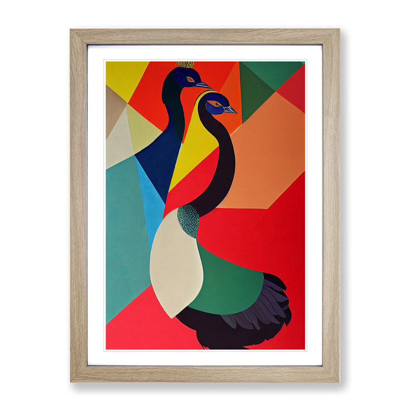 Abstract Peacocks No.2 - Wrapped Canvas Print, Oak Framed, 34cm H x 25cm W x 2cm D