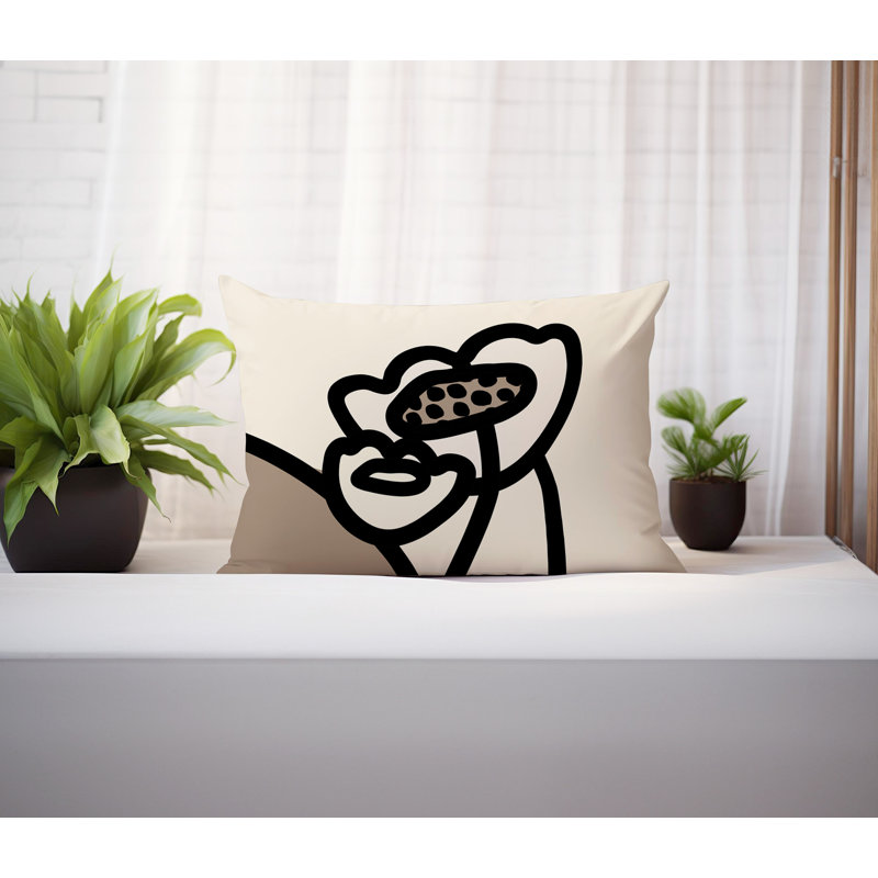 Coussin lombaire réversible intérieur / extérieur Jai Abstract, H 18 po x l 25 po, Blanc cassé / blanc