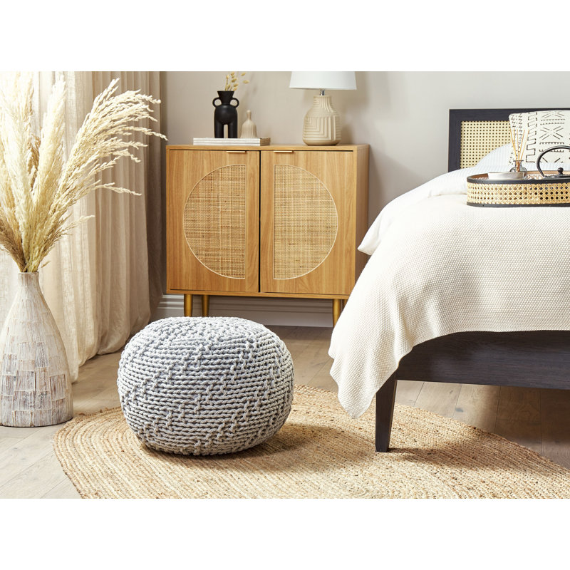Biehl 50cm Wide Round Solid Colour Pouffe Ottoman, Grey