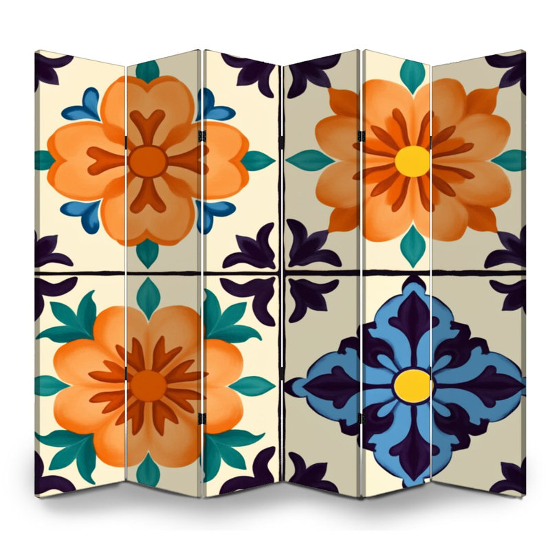 Paravent mexicain 6 panneaux paravent Royal Floral, 6, 71" H x 96" W x 1" D