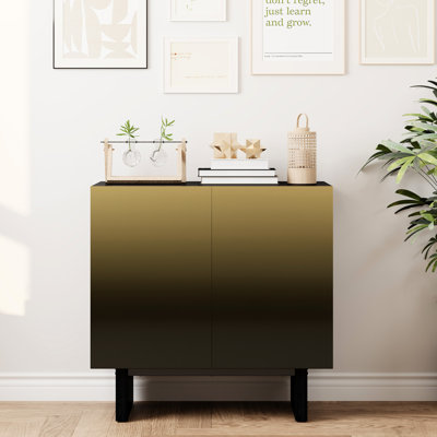 2-Door Modern Cabinet In Matte Black, Gold Wire Mesh Design, Push-Open Mechanism, Adjustable Shelves For Ample Storage Different Spaces, Serves As Sideboard Or Buffet, Base, -Paint Longevity, 31.37"L