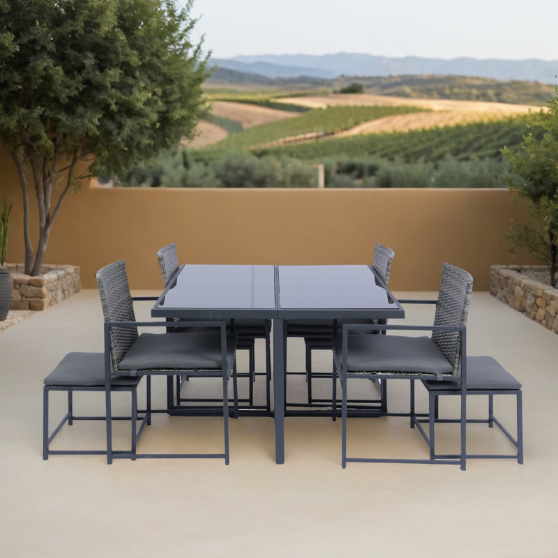 Ensemble de mobilier d'extérieur 9 pièces pour patio avec table et chaises