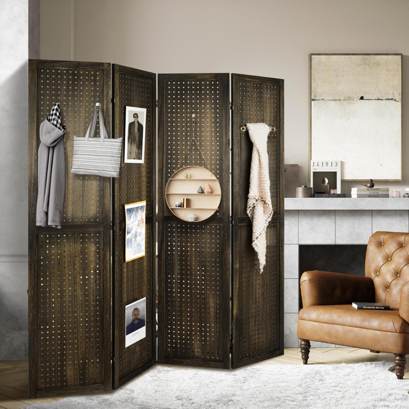 Paravent en bois, 4, H 67 po x l 64 po x P 0,80 po, Brun