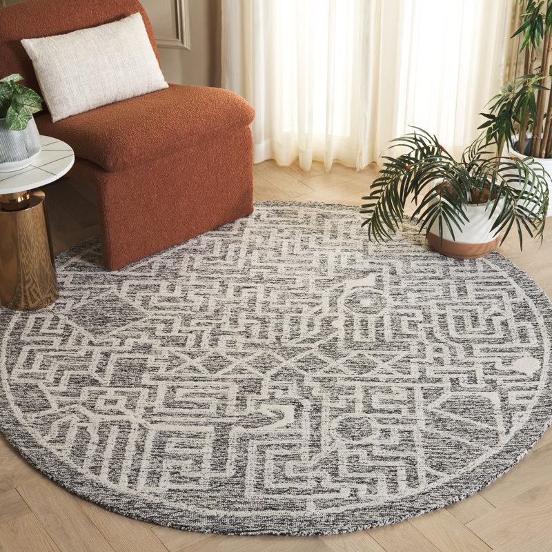 Lalania Hand Tufted Wool Pile Southwestern Rug, Round 6'
